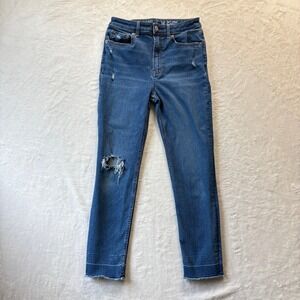 Gap Teen Jeans Girls Sz 16 Blue Sky High Skinny Ankle Distressed Raw Hem‎ Denim